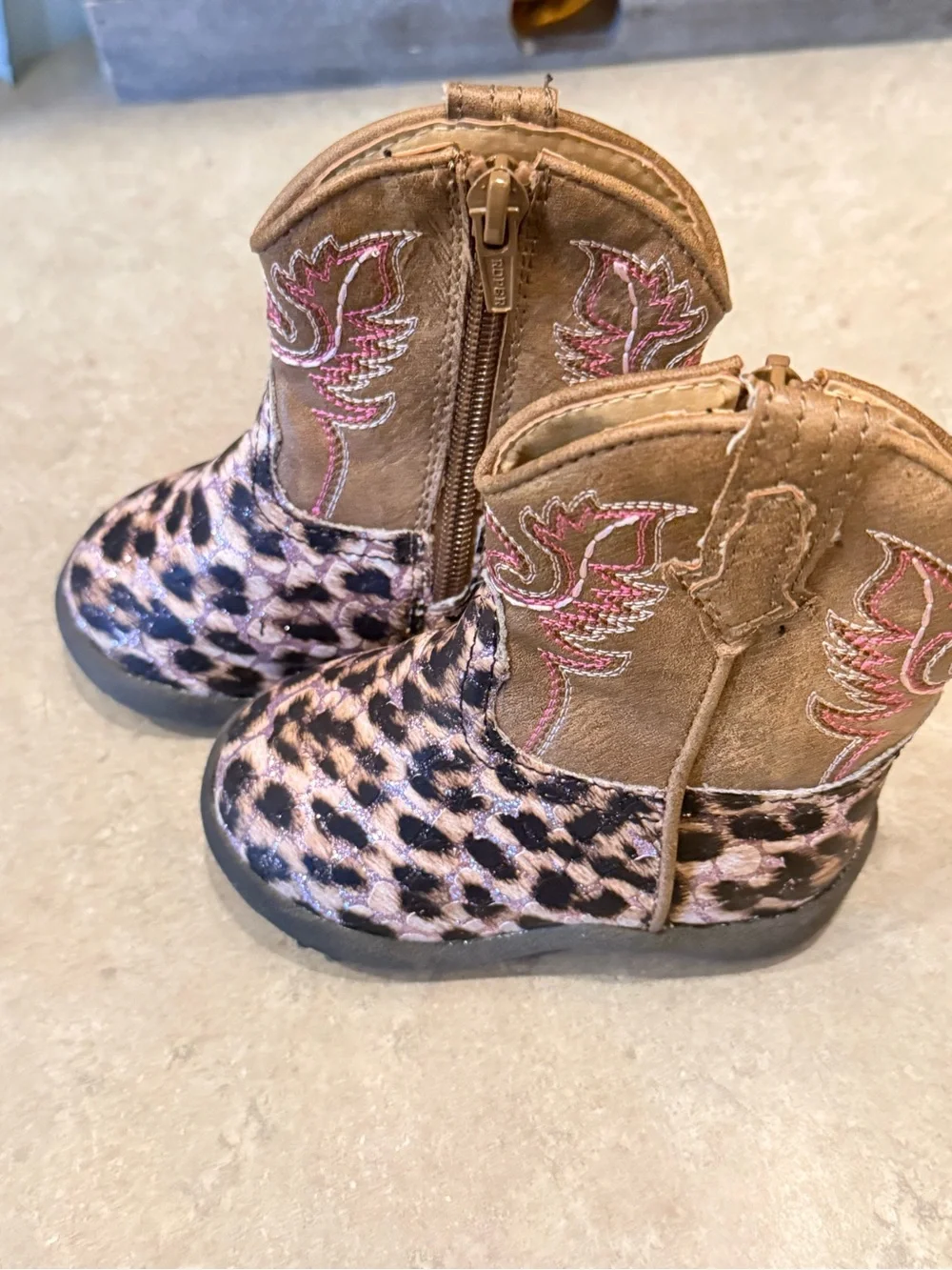 Roper Kids Leopard Print Ankle Boots in Pink and Brown